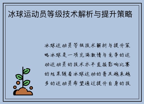 冰球运动员等级技术解析与提升策略